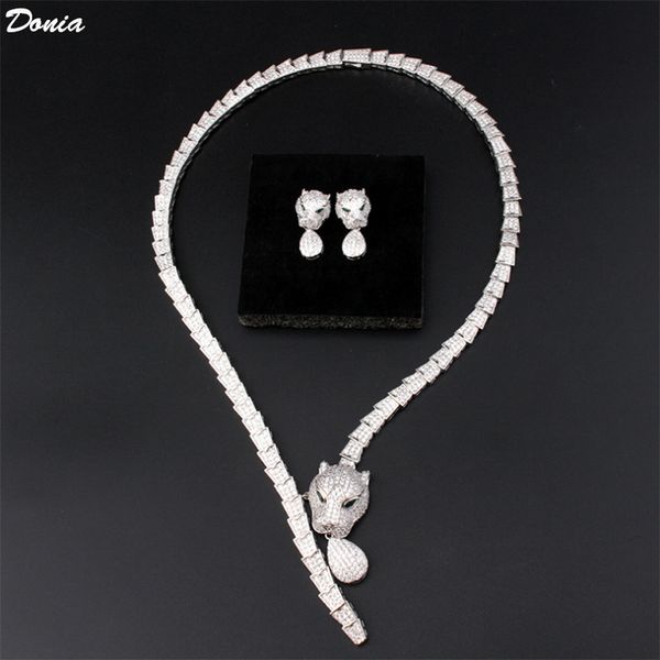 

donia jewelry luxury necklace european and american fashion leopard print titanium micro-inlaid zircon bracelet earrings two-piece designer, Silver