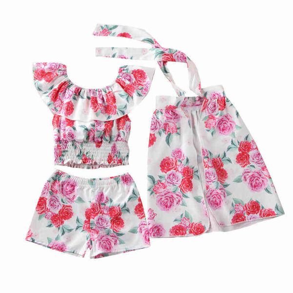 

citgeett summer toddler kid baby girl floral print shorts pants chiffon dresses clothes 3pcs set j220711, White