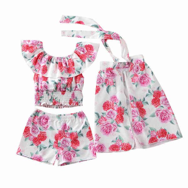 Citgeett Summer Toddler Kid Baby Girl Floral Print Tops Shorts Pontas CHIFFON VEDORES ROPOS DE 3PCS Conjunto J220711