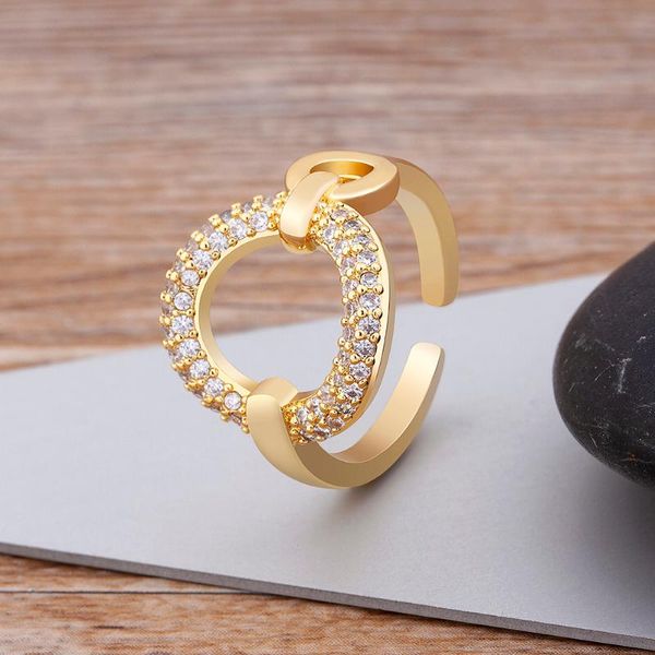 Anelli a grappolo Rame Zircone Europa Trendy Cuore di cristallo Anello aperto Donne Matrimonio Lusso CZ Accessori di gioielli regolabili all'ingrossoCluster Cl