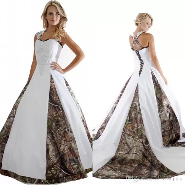 

new arrival camo wedding dresses with appliques ball gown long camouflage wedding party dress bridal gowns, White