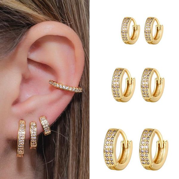 Hoop Huggie Moda Hiphop Piercing Gold Color Double linhas Brincho de cristal para mulheres Girls Party Wedding Jewelry Gift EH296HOOP