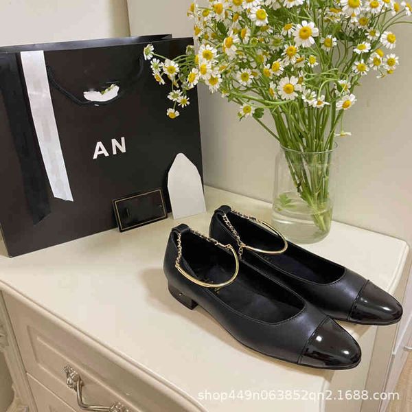 

sandals xiaoxiangjia mary zhen shallow mouth flat bottom women's shoes spring and summer one line buckle chain round head with skirt 86, Black