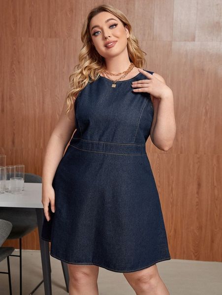 

plus stitching denim dress x5wy#, Black