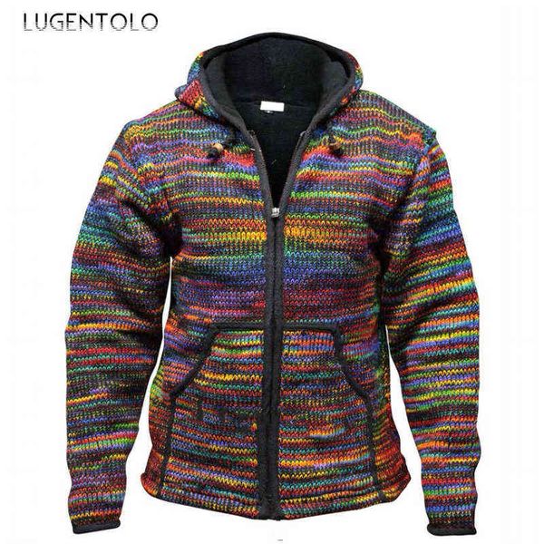 

hooded jackets men cardigan warm autumn coats large size men's plus velvet loose zipper street knitted jackets lugentolo t220816, Black;brown