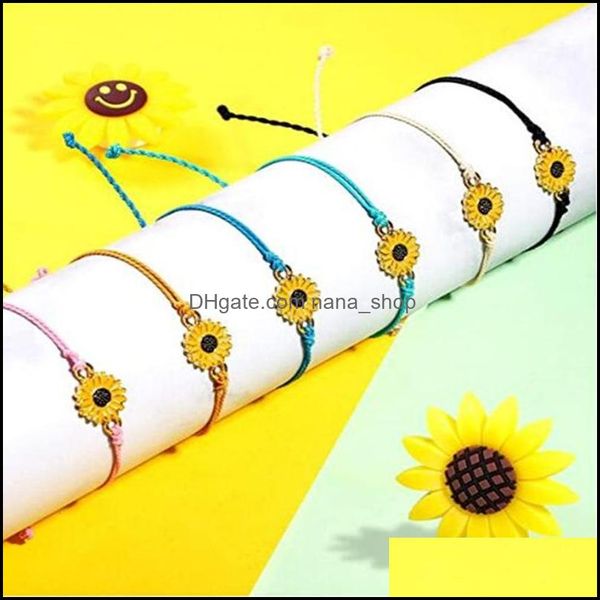 

charm bracelets jewelry daisy woven rope bracelet adjustable black flower handmade friendship for men and women drop delivery 2021 icex, Golden;silver
