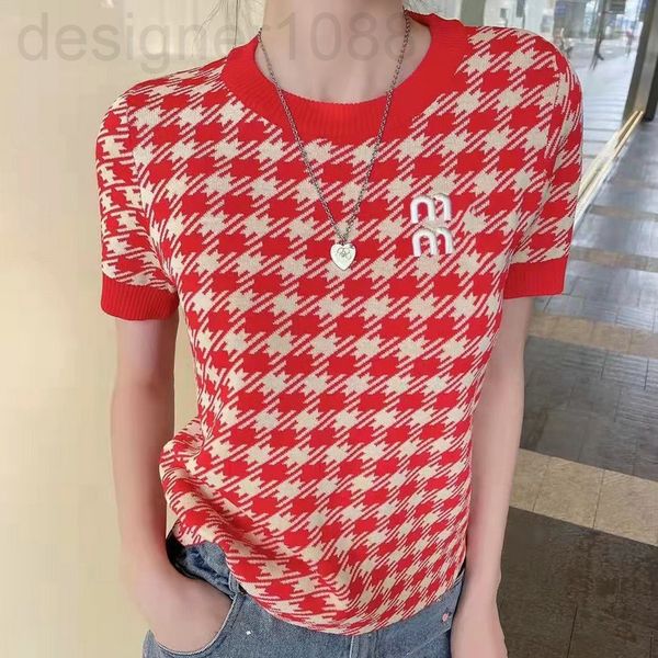 

women's knits & tees designer mm home new sweet girl sweater college style red thousand bird check letter embroidery knitted short slee, White
