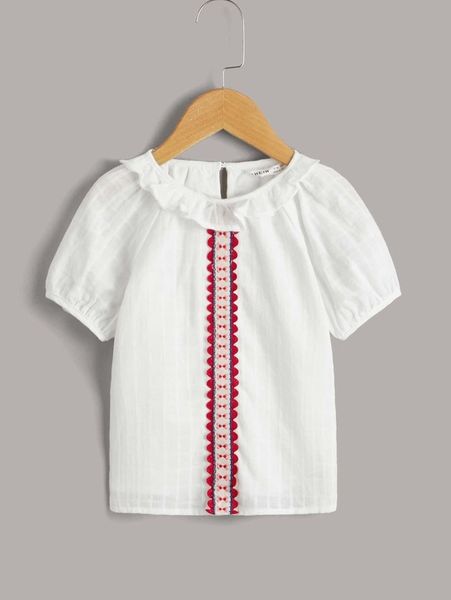 

toddler girls bow embroidery cut out ruffle puff sleeve blouse she, White;black