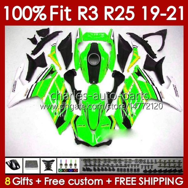 Spritzguss-Körper für Yamaha YZFR3 YZFR25 YZF R 3 25 R3 R25 19 20 21 Karosserie 141Nr. 47 100 % passend für YZF-R3 YZF-R25 2019 2020 2021 Rahmen 2019–2021 OEM-Verkleidungsset grüner Bestand