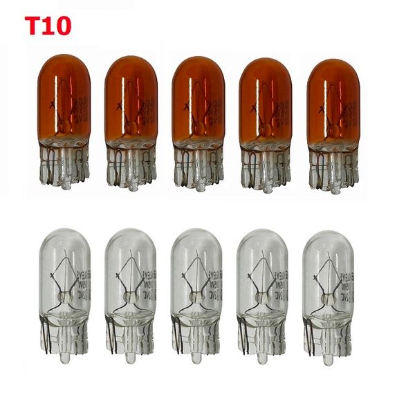 Nuovo 10/20pcs 501 W5W XENON T10 Lampada alogena in vetro 12V 5W W2.1x9.5d Singolo filamento Auto Targa bianca ambra Lampadina per auto