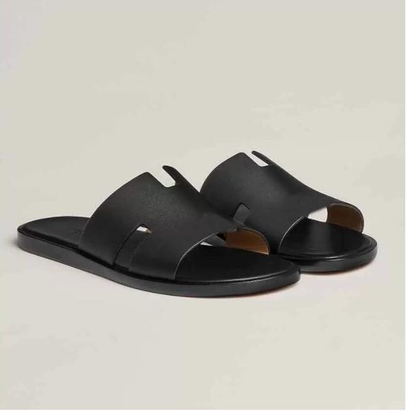 

elegant summer izmir sandals shoes men calfskin leather slip on flip flops wide slippery flat comfort casual walking gentleman, Black