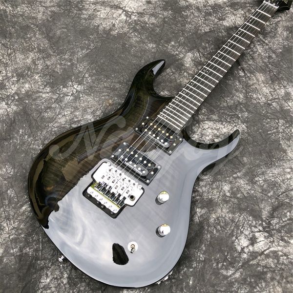 Novo bordo de chama preta brilhante 6 corda sólida guitarra elétrica, fotos reais, em estoque