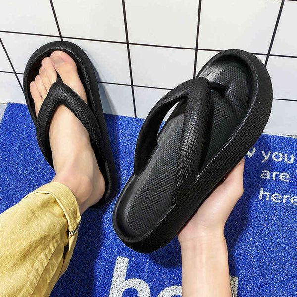 

bathroom anti-slip sandals men's flip flops 4.5cm thick soft pillow slides beach summer women sandals platform house shoes1, Black