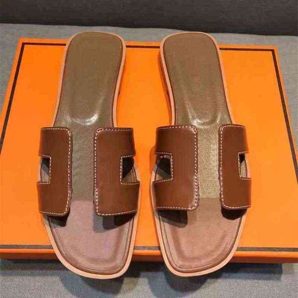 

high version herme slippers slides fashion classics summer real leather platform flats shoes ladies beach4s34, Black