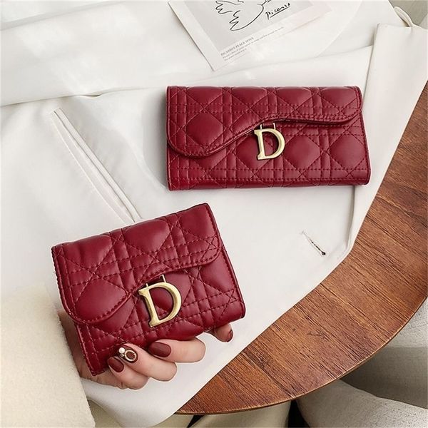

small wallet women's short new lingge embroidery folding multi card buckle long hand 80% off purse sales, Red;black