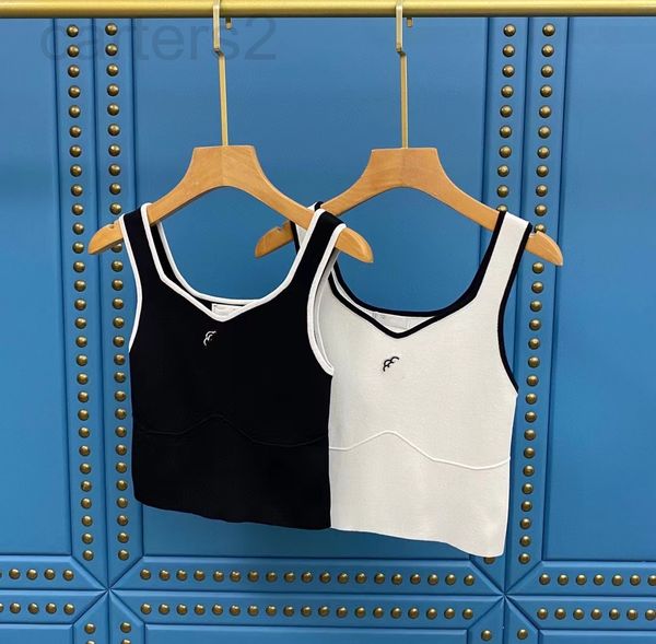 

women's tanks & camis designer 22s spring and summer new style small fragrance flower embroidery label black white contrast color u-nec