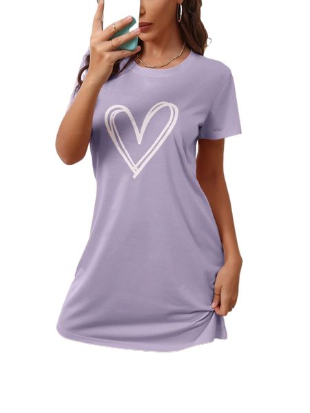 

heart print night dress r5b0#, Black;red