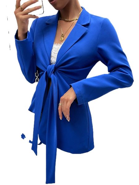 

knot front lapel neck blazer s1re#, White