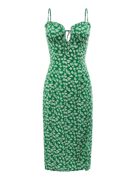 

ditsy floral split thigh cami dress j51a#, Black;gray