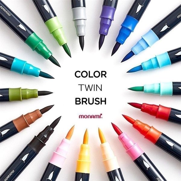 Monami Color Twin Brush Penna per acquerello Doppia testa Pennarelli artistici Schizzi Pittura Lettering 04038 Y200709