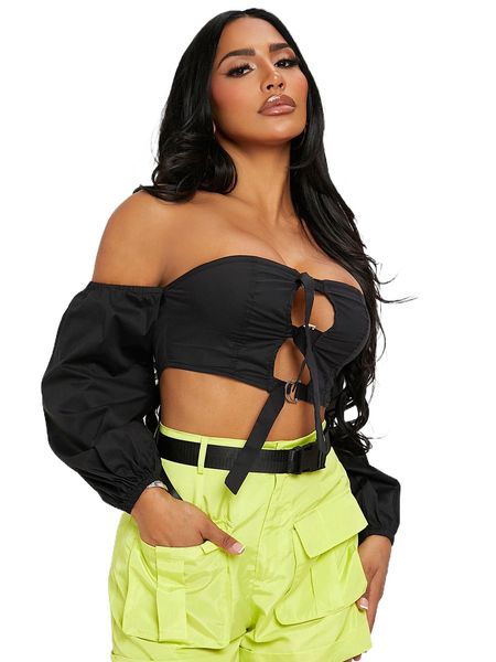 

sxy o.ff s.houlder lantern s.leeve d-ring f.ront c.rop t.op n3mj#, White