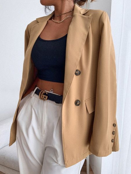 

double button lapel collar blazer i4zg#, White