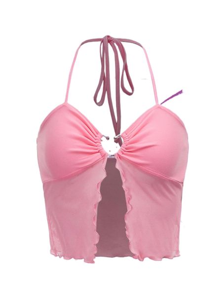 

ring linked tie back lettuce trim mesh halter j8rw#, White