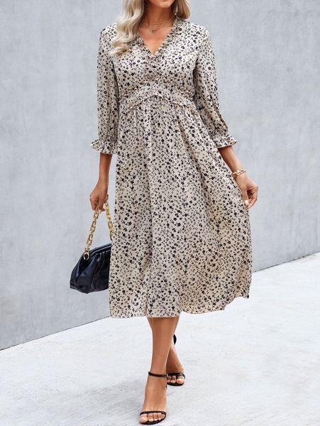 

ditsy floral print v-neck flounce sleeve dress b9ns#, Black;gray