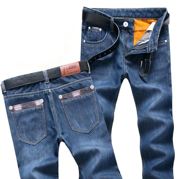 Jeans masculinos 2022 Mens Winter Blue Laping fornceld Denim Warm for Men Designer Slim Fit Bikrer Youth 28-38