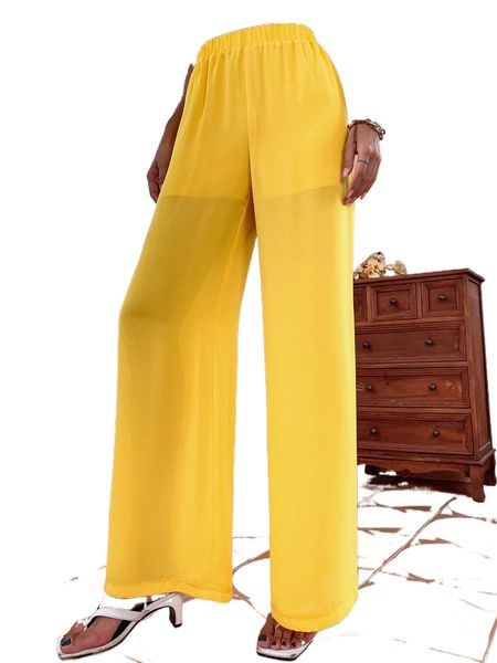 

high waist chiffon wide leg pants m50p#, Black;white