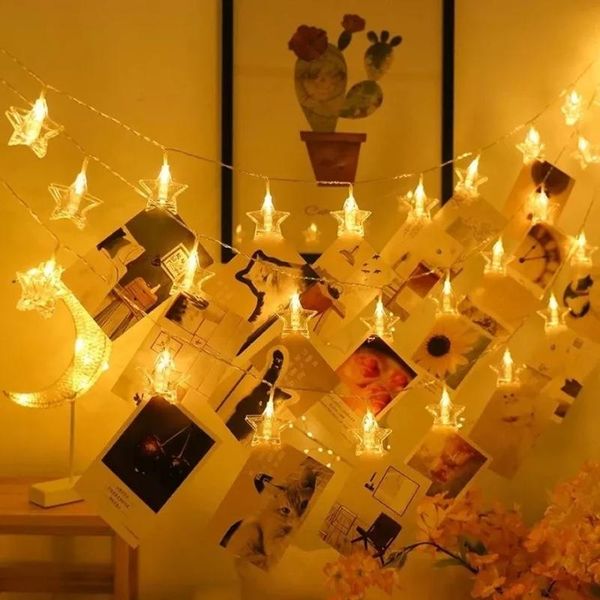 Strings LED Star String Lights Card Po Clip Holder Fairy Garland Lamp para a festa de casamento da festa de casamento Bateria de férias de férias