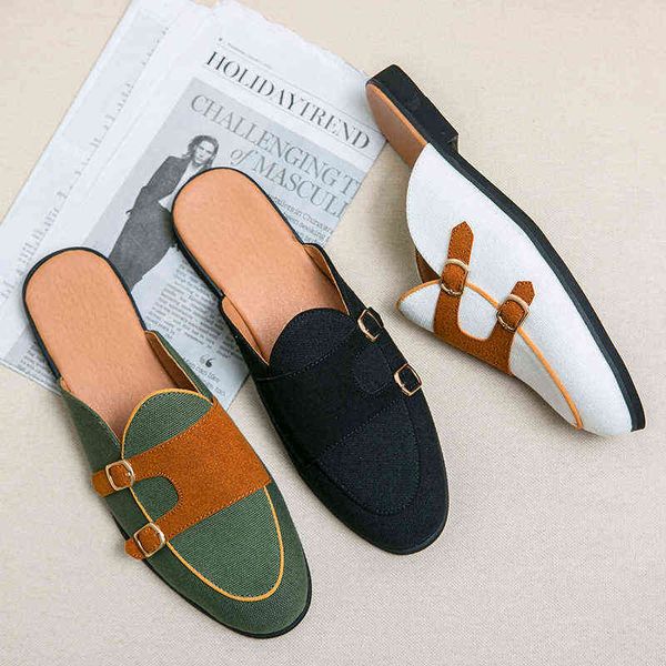 

dres shoe backles canva men casual shoe outdoor slip on half for loafer slipper mule masculino slip on mule 220723, Black