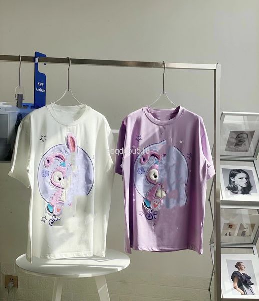 

women's t-shirt spring and summer mos cartoon plush heavy industry nail bead long ear rabbit letter printing lovely young girl with sho, White