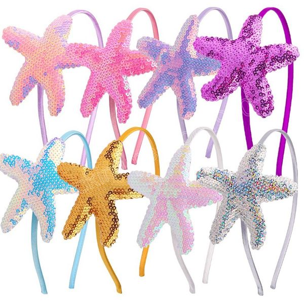 Europa Baby Girl Cartoon Chiusura per capelli Paillettes Stella marina Hairhoop Fascia per capelli per bambini Fascia per capelli Principessa Bambina Performance di danza Accessorio per capelli 8 colori