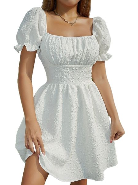 

puff sleeve ruched bust jacquard dress d2bv#, Black;gray