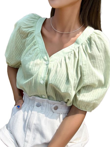 

dazy puff sleeve button front blouse h1jx#, White