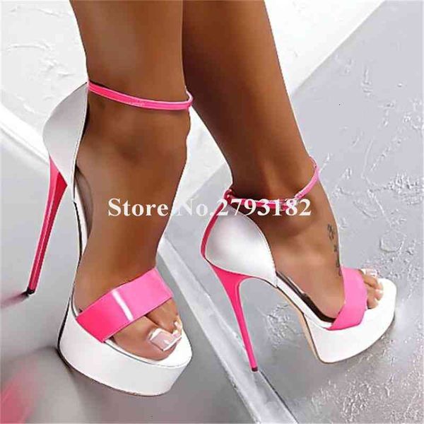 

sandals brand design women open toe one strap high platform stiletto heel ankle patchwork club shoe n8lw, Black