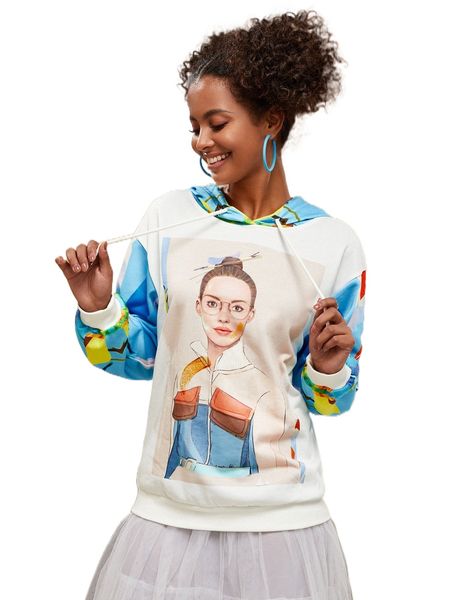 

x catia bart figure & graphic print hoodie q0ue#, Black