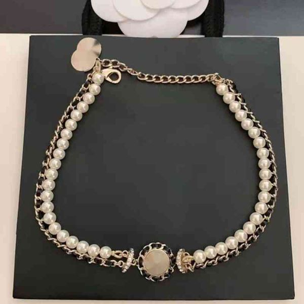 

selling c designer pearl necklace luxury brand chel double gold plated chain accessories fashion jewelry women's necklaces valentine&#0, Black