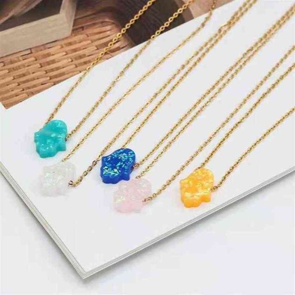 Halsketten Anhänger Kreative Mode Opal Schmetterling Kette Edelstahl Choker Synthetische Palm Hand Für Frauen Mädchen Halskette Gift261e