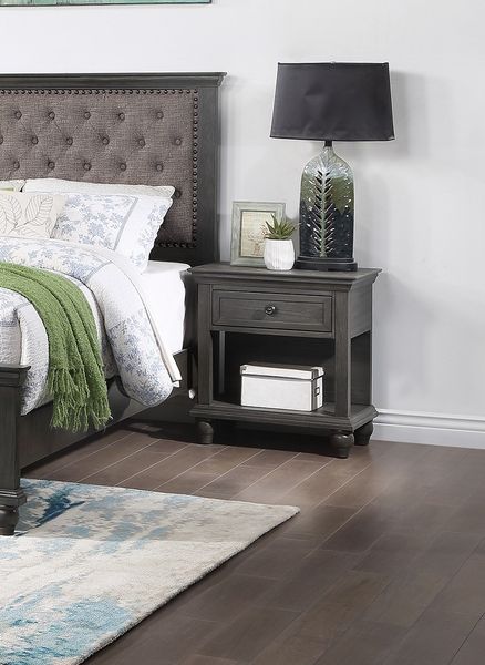 

unique natural finish transitional wooden nightstand bedside table 1x drawer and shelf storage bedroom furniture