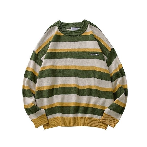 

pullover striped sweater oversized mens knitted men sweaters hip hop harajuku korean casual black sweater men clothing 201126, White;black