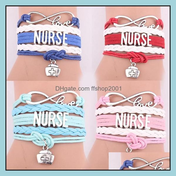 

charm bracelets jewelry new nurse braided leather rope medical kit bag love wrap bangle for women girl nurses day gift drop delivery 2021 wp, Golden;silver