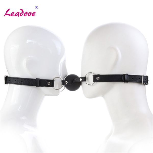 Palla in silicone solido Doppia bocca Gag in pelle Design a doppia cinghia Bavaglio Giocattoli sexy Per coppie Cosplay Schiavo Accessori esotici