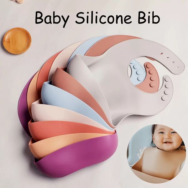 

7 colors in stock silicone bibs for kids newborn baby feeding tableware waterproff baby toddler breakfast feedings