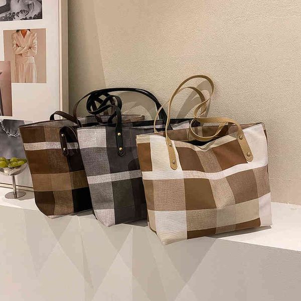 

women retro plaid zipper tote soft cloth fabric travel bag portable shoulder bag for ladies birthday holiday gift g220519