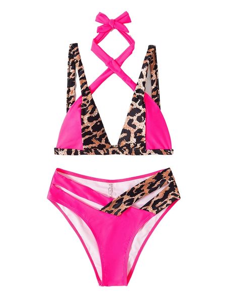 

leopard cross bikini swimsuit z14f#, White;black