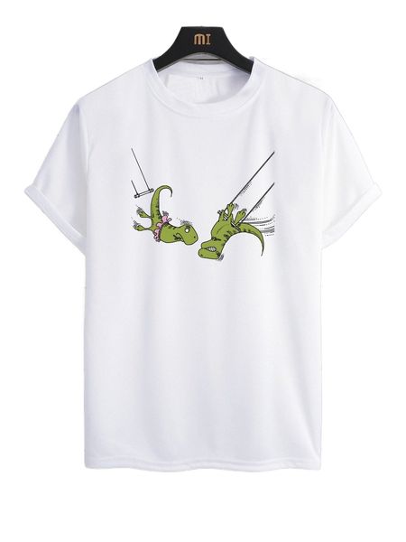 

men dinosaur & swing print tee u9aw#, White;black