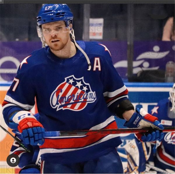 

college hockey wears custom men rochester americans jersey 77 peterka 22 quinn 72 mcinnnis 81 murray 25 ruotsalaimen 26 jobst 7 prow 11 kevi, Black