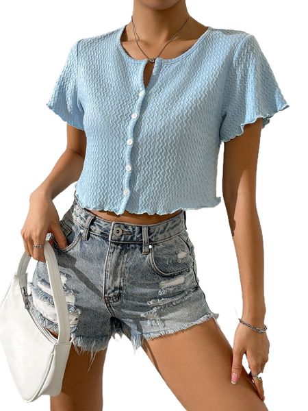 

solid button front tee l5rz#, White